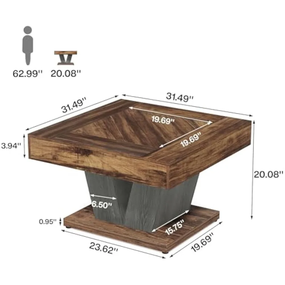 Meja Kopi Persegi, Meja Tengah Kayu untuk Ruang Tamu, Meja Aksen Teh Koktail Modern 31,5".