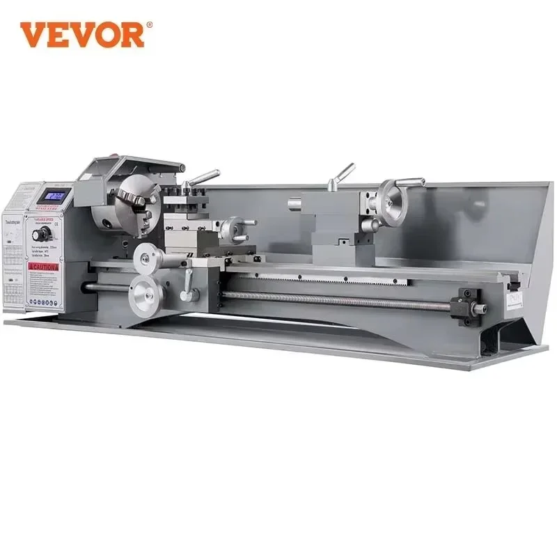 VEVOR 1100w Mini Metal Lathe Metal Mini Lathe 220x600 mm 38mm Spindle 3-Jaw Chuck Blushless Motor Led Machine Drilling Threading