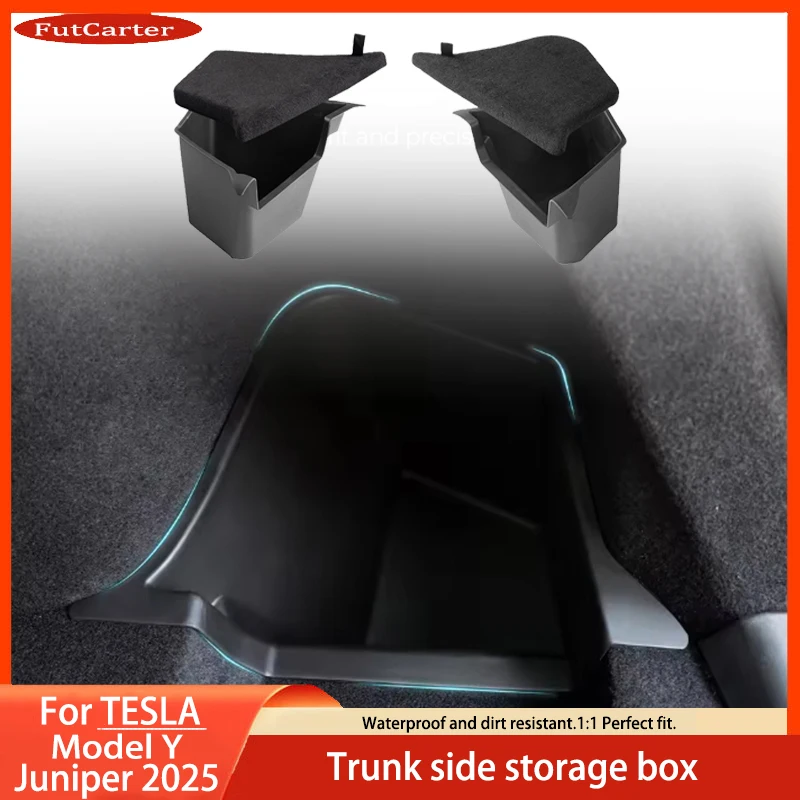 

For Tesla ModelY Juniper Rear Trunk Left Right Side Storage Box with Cover Tail Boot Organizer Partition Decoration Accessories