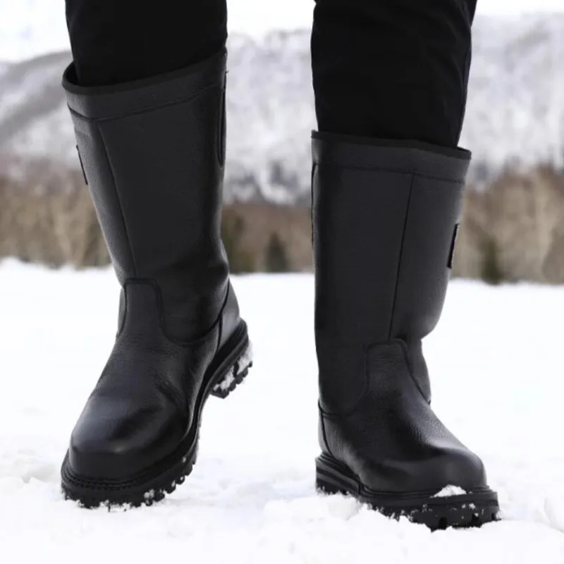 Outdoor Hiking Men Wool Snow Boots Russia Winter Thickened Warm Waterproof Non-slip Leather Mid Calf Boots