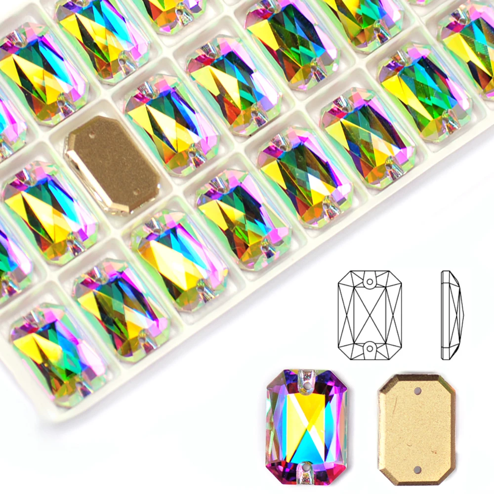 Emerald Cut K9 Glass Sew on Rhinestones Sewing Clear Strass Crystals Flat Back Stones for Garment Dress Accessories