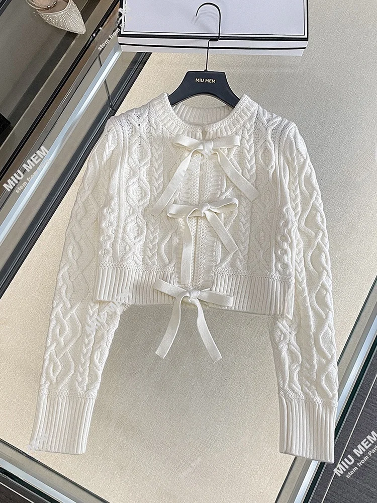 

High-End Women's ort Knitted Cardigan Sweater with Bow Tie in Autumn Sle Simple Commute Sle Chinese Production