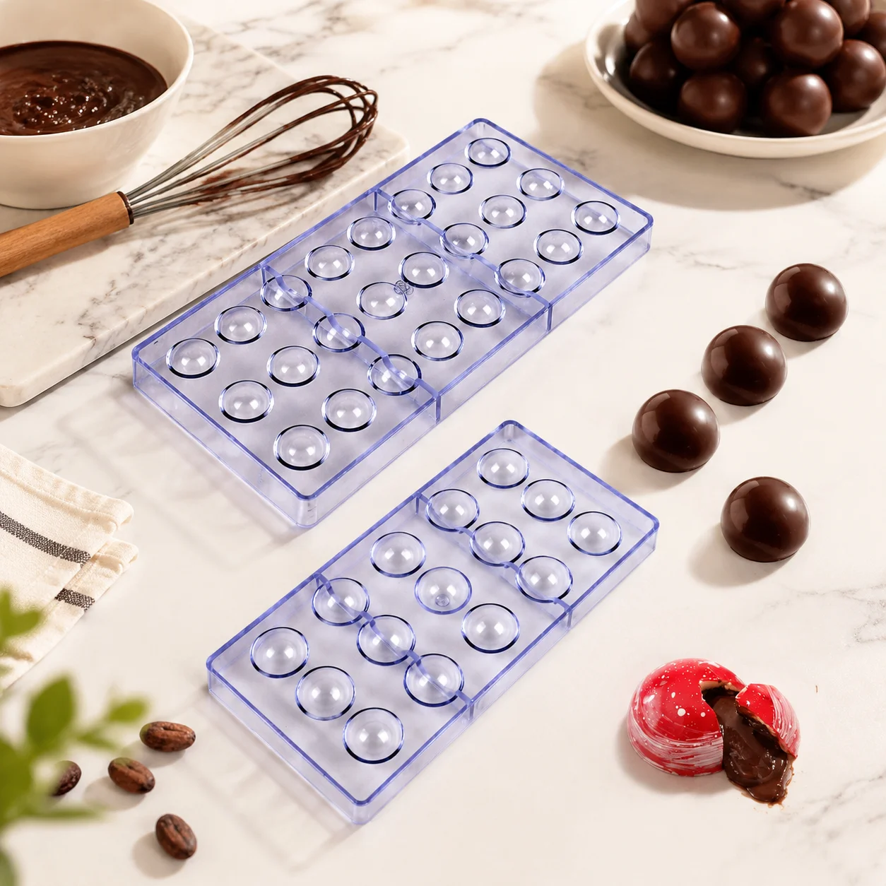 Sphere Polycarbonate Chocolate Mold, 0.79-1.26 Inch, Beginner Friendly Bonbon Mould, Confectionery Baking Tool for Home Bakery