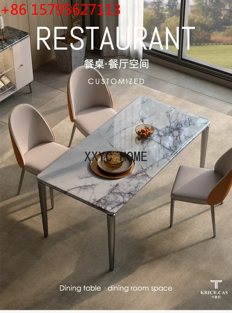 Luxury Stone Italian Minimalist Natural Marble Dining Tables and Chairs Set Rectangular Light Luxury Villa Restaurant