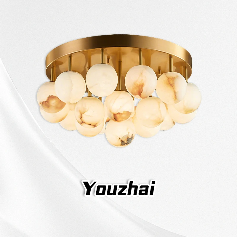 

Light luxury all copper living room, dining room, bedroom ceiling light, high-end artistic marble ball light