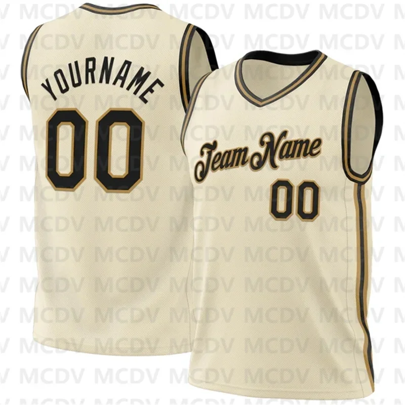 Custom Cream Blue-Black Authentic Throwback Basketball Jersey 3D Print Team Name Number Sport Clothes Adult Youth