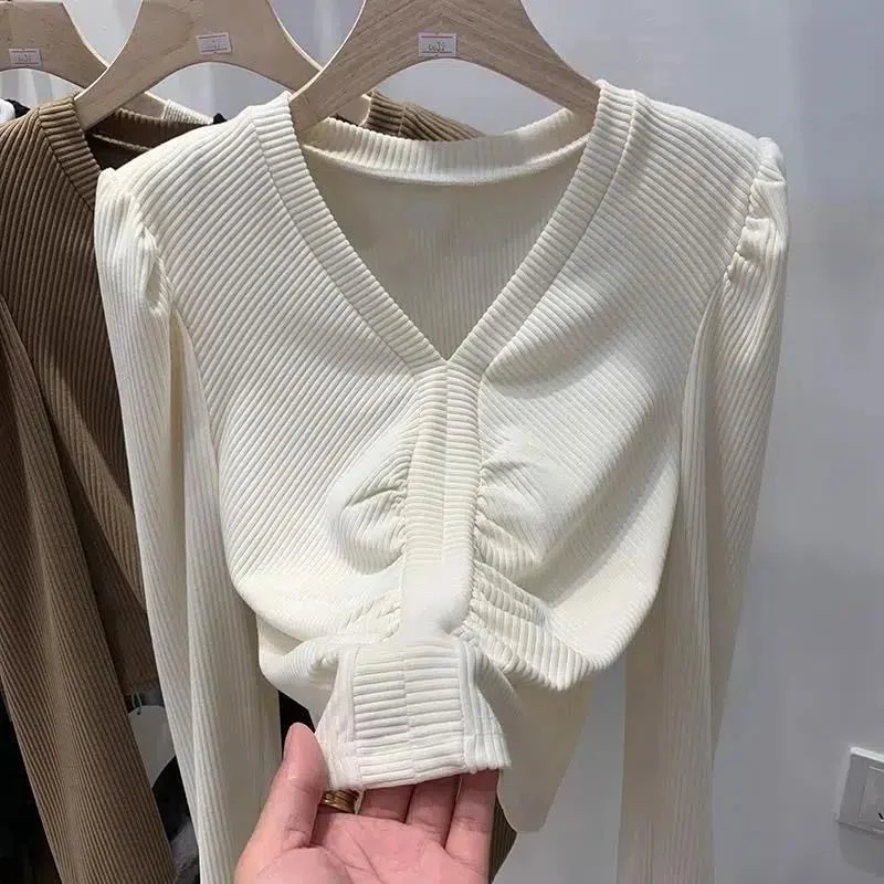 

Женская футболка Ele Pure Color Bubble Sve с длинным рукавом, осенне-зимняя, новый дизайн, модный базовый топ