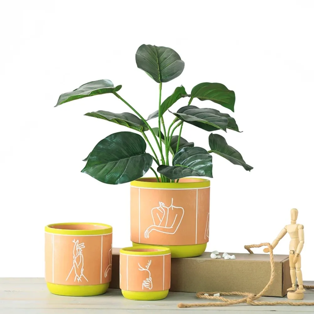 Abstract Color Block Ceramic Flowerpot Personality Flower Plant Potted Cylindrical Vase Creative Living Room Table Flowerpot