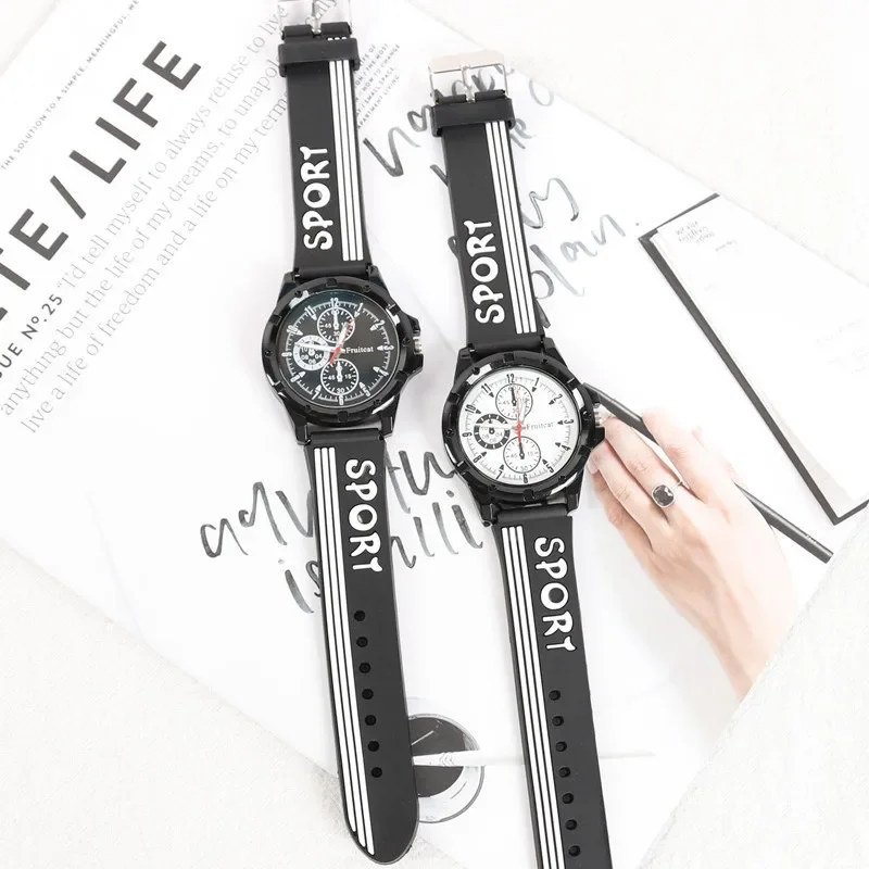 Reloj deportivo Unisex, cronógrafo de cuarzo con correa de silicona a rayas para hombre, mujer, niño y niña