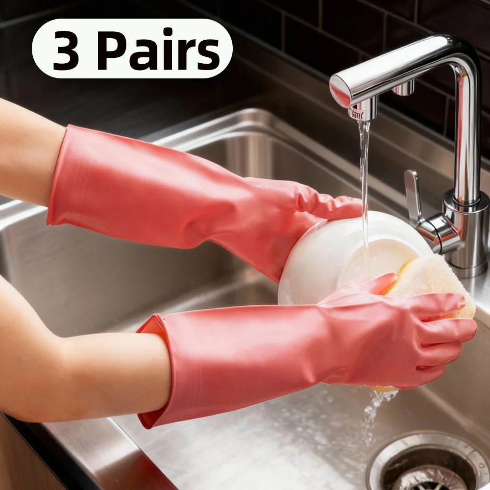 

Household Cleaning Gloves Waterproof Non Slip Durable Kitchen Dishwashing Gloves Thickened Long Cuff For Housework Car Washing
