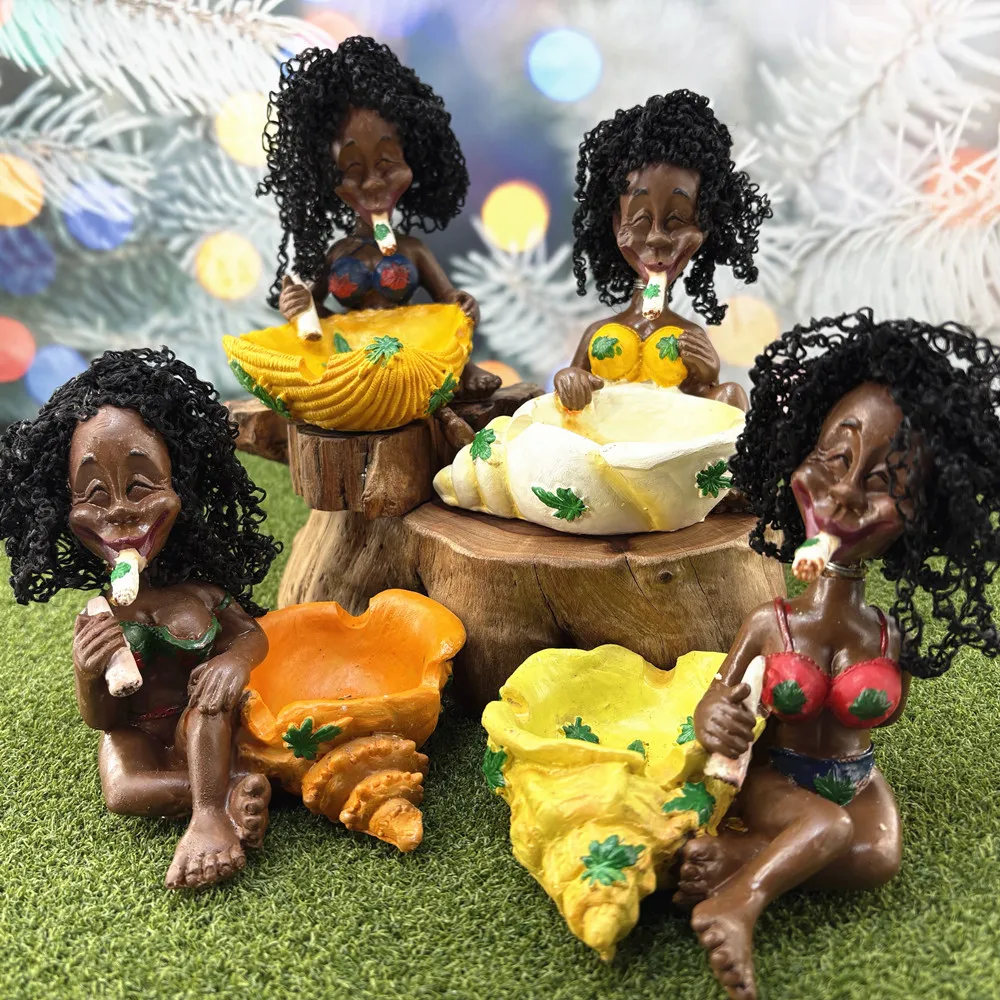 Rastafarian Female Ashtray, Jamaican Style Resin Ashtray, Weed Leaf Conch Ashtray, Reggae Culture Decor