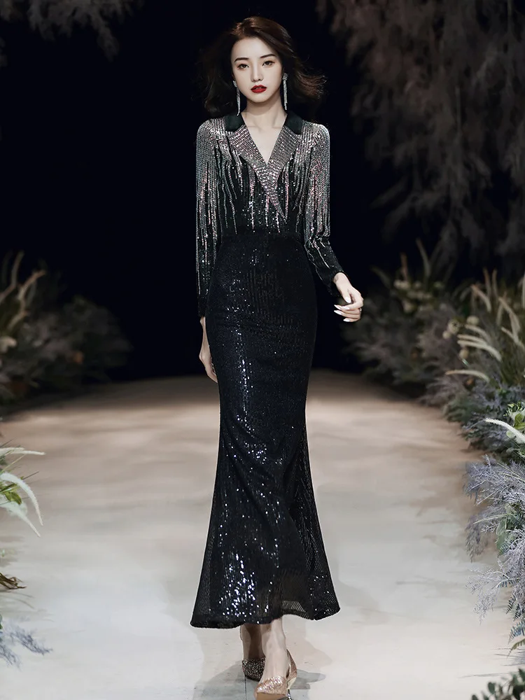 

Long Sexy Elegant Annual Party Banquet Temperament New Aura Queen Host's Dress Female Summer