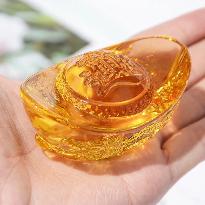 Yuanbao Feng Shui Barren Glück nach Hause Segen Dekoration Ornament Kristall Drachen Muster Yuanbao Citrin Glas Größe Gold Häuser