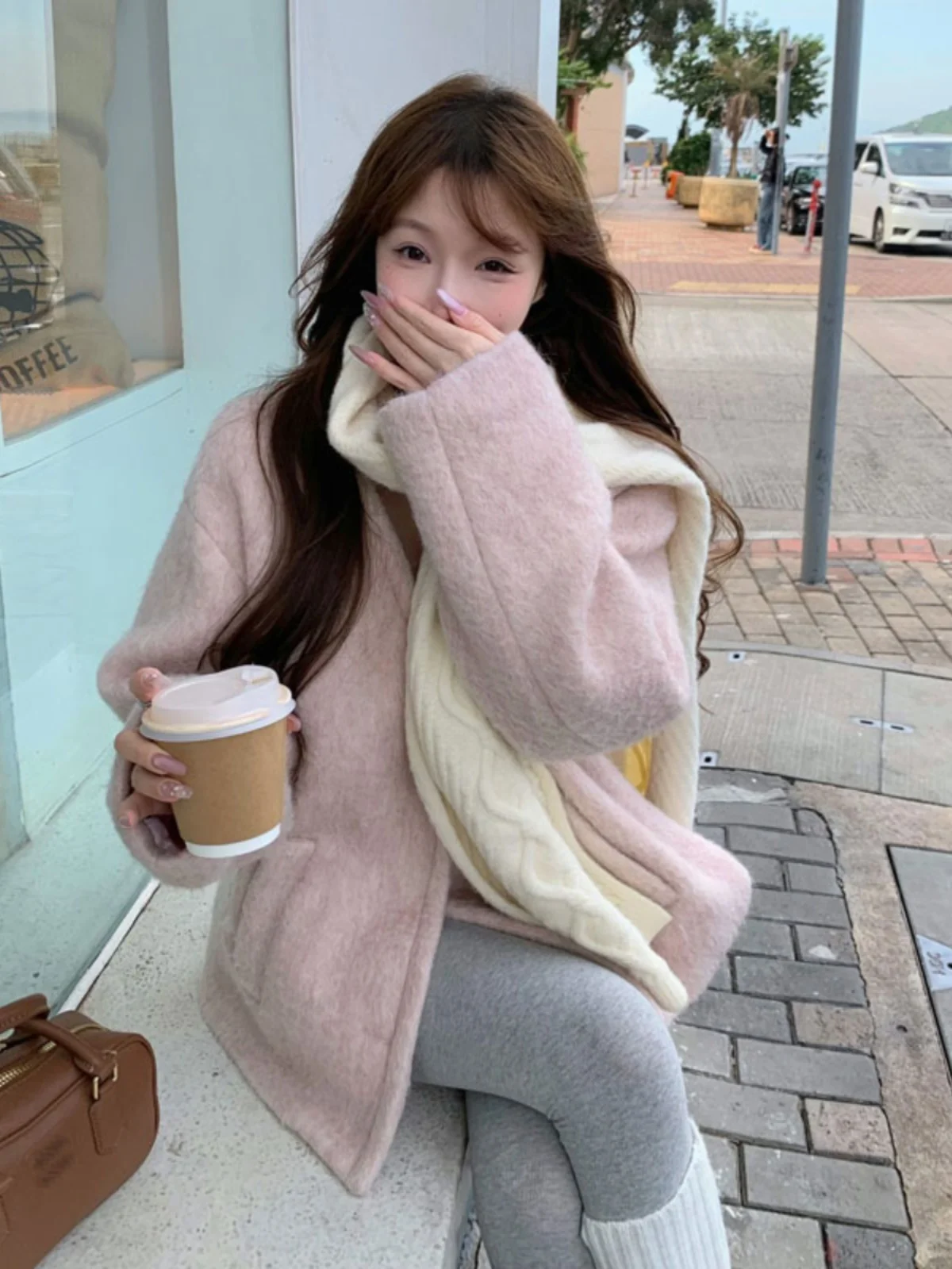 

Короткое шерстяное пальто в корейском стиле, свободного кроя, с пуговицами и карманами, защита от пятен, стандартная длина, весенняя мода 2024, женская куртка