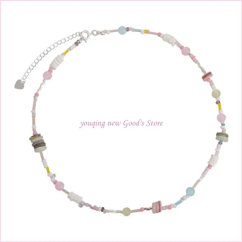 57QA Colorful Beads Chain Necklace Bohemian Choker Necklace Party Jewelry Resin Material Perfect Gift for Women Girls