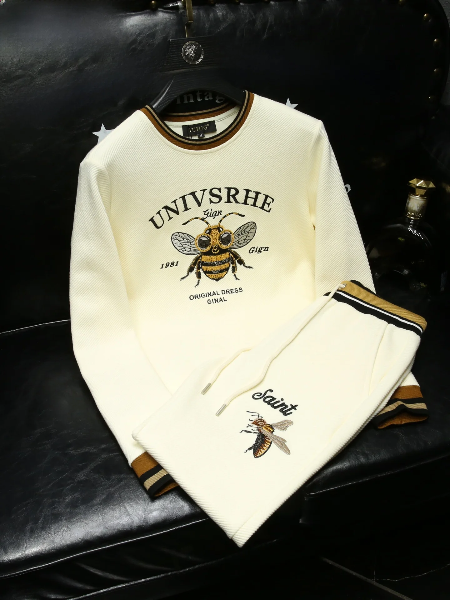 

Ele Men's Streetwear Sweatirt Set with Embroidery Casual Sportswear Autumn Winter New Sle Two-Piece Suit Cotton Polye...