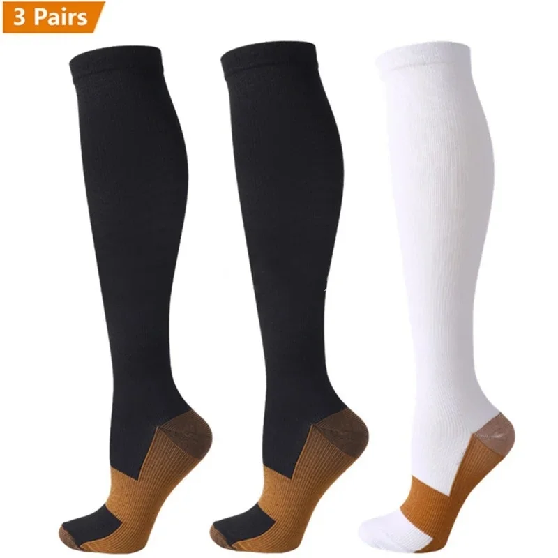 3 Paar Koperen Compressie Sokken Vrouwen Mannen Anti Vermoeidheid Pijnbestrijding Afgestudeerd Unisex Compressie Kousen Knie Hoge 15-20 MmHg