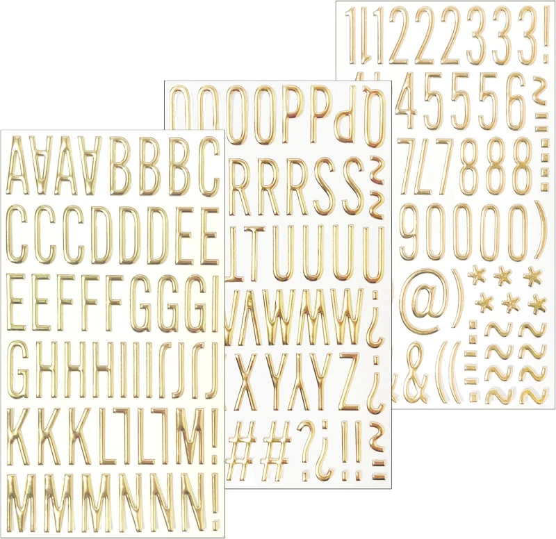 3 arkusze 3D Gorgeous Gold Letter Stickers Glitter 1In Resin Alphabet Number Stickers for Scrapbook Grad Cap DIY Crafts Art Making