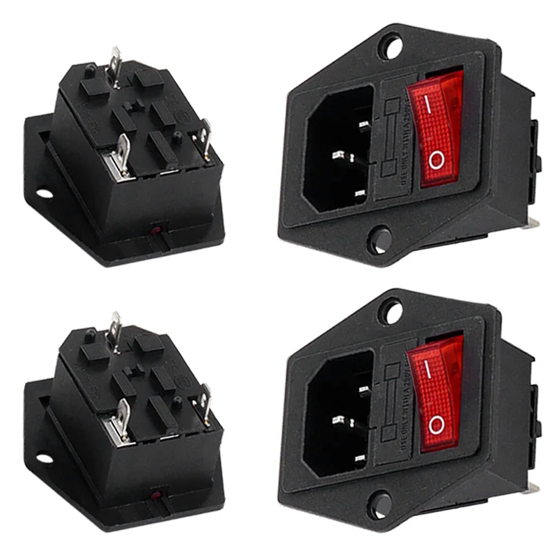 

5/20Pcs AC01A AC Power Socket Panel Mount 3Pin Electrical Connector AC-01A Rocker Switch with Red LED and 10A Fuse