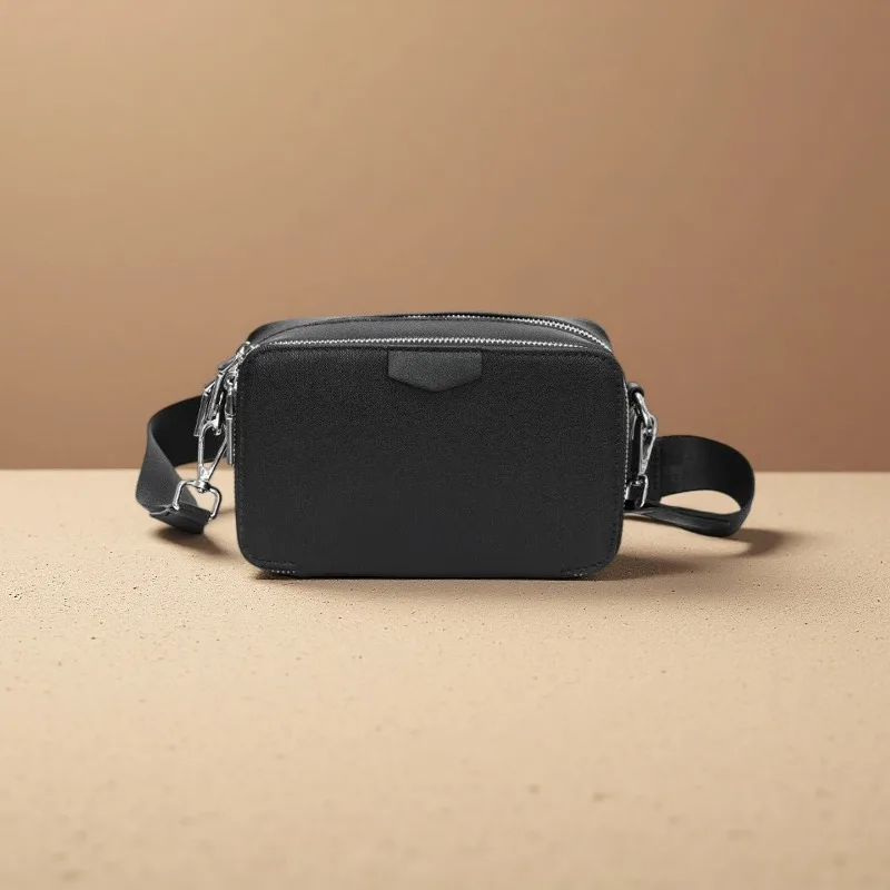 

Fashion Men's Crossbody Bag Double Layer Mini Shoulder Bag Men Luxury Matte PU Leather Crossbody Bags Male Rectangle Sling Bags