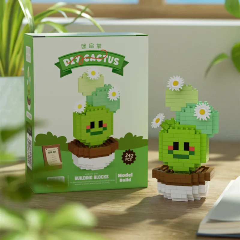 New Creative Fun Cartoon Characters Micro Diamond Building Blocks Cactus Nano Brick Potted Plant Building Educational Toy Gift 13