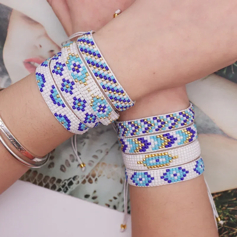 ZGMXR Rice bead bracelet Versatile Geometry Devil's eye  Arrow Hand knitting Bohemia Adjustable Fashion Beaded bracelet set