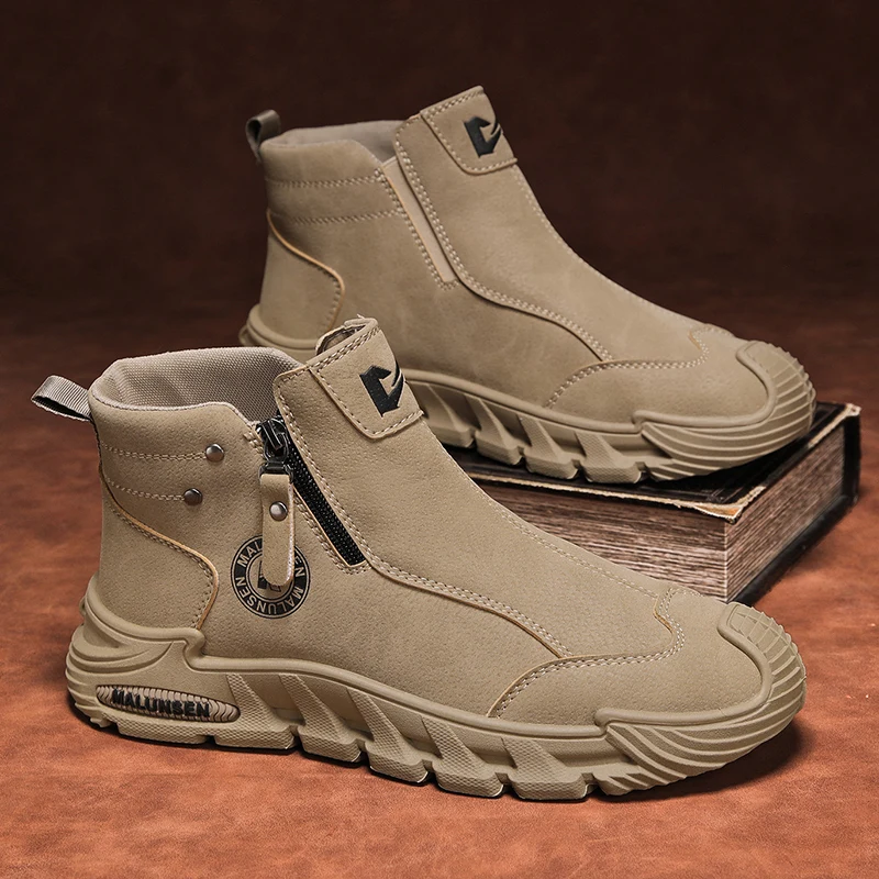 

Men's High-Top Boots Autumn Winter Outdoor Climbing Desert War Thick Bottom Heightening Work Boots British Style Retro