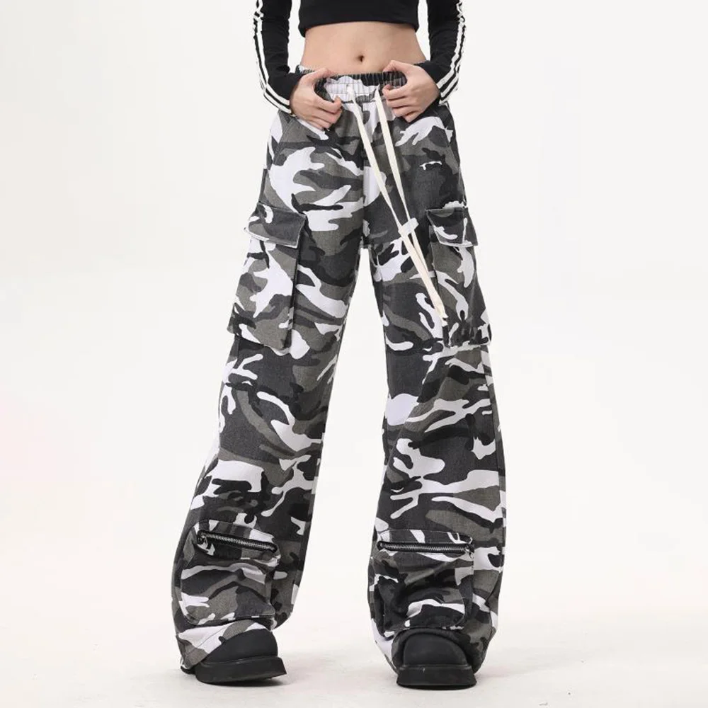 Niche American Retro Hiphop Trouser 2024 New Camouflage Overalls Loose Straight Multi-Pocket Design Wide-Leg Casual Pants Unisex