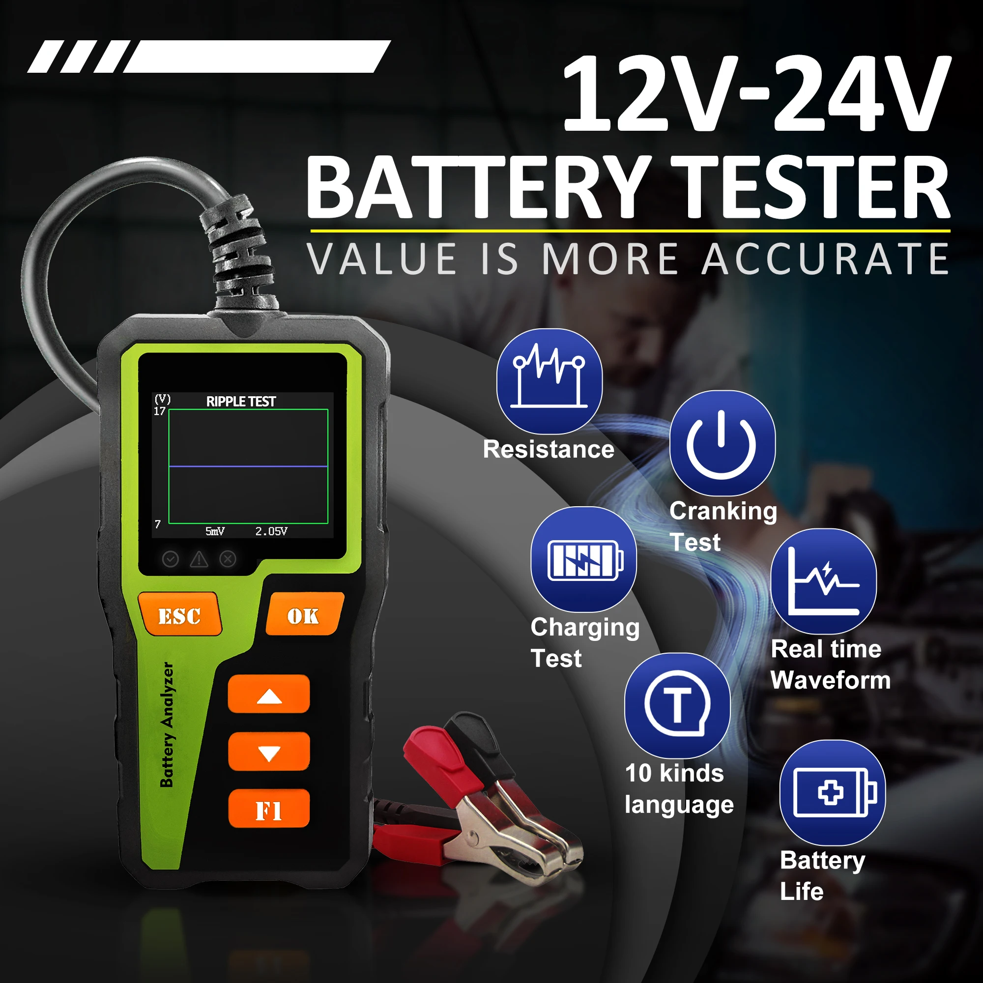 BT30 Autobatterietester 12V 24V Batteriesystemanalysator Auto Cranking and Charging State Diagnosecodeleser Daten CCA Tester