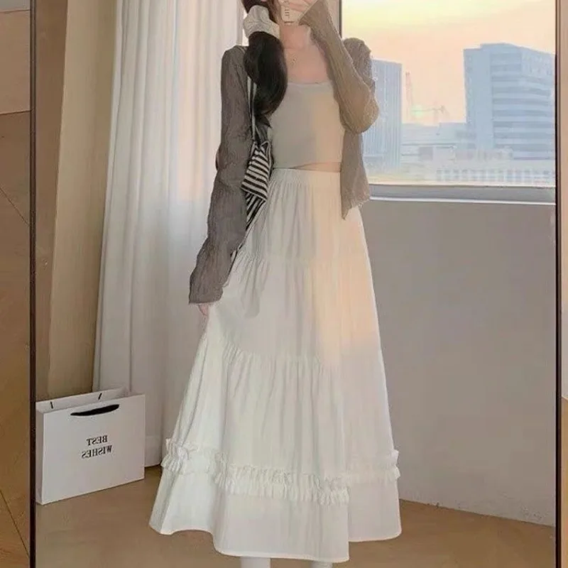 

Layered Fungus Lace Women's Spring Summer Versatile Mid-Length Skirt Elastic Waist A-Line Skirt