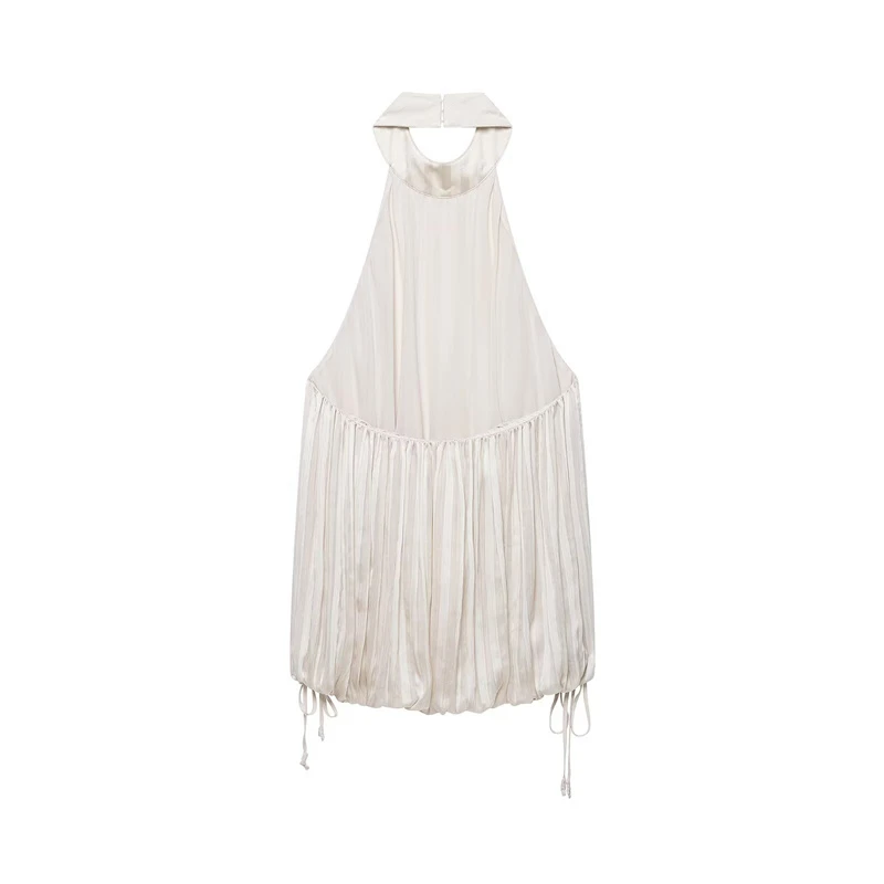 Guobioziy Women's Pleated Halter Top 2026 Summer New Model Beige European Daily Casual Fashion British Style Versatile
