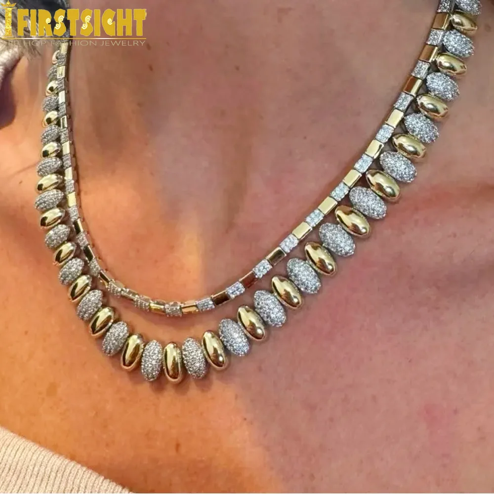 

Iced Out Snake Chain Herringbone Necklace Women 10MM High Polished Plain CZ Choker European Female Fashion Jewelry