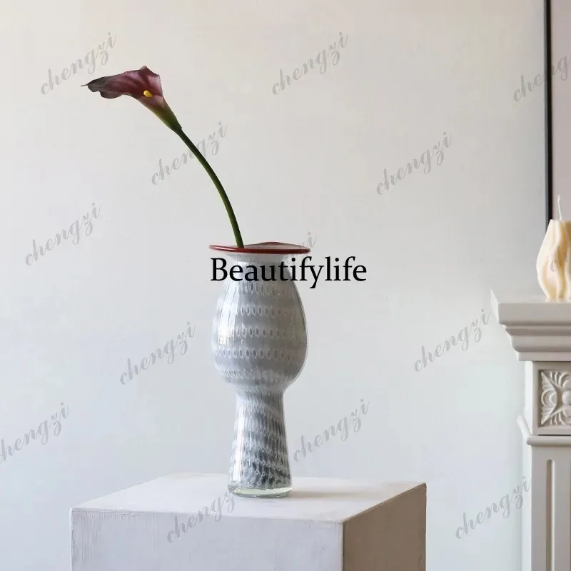 Q181 Grey torch vase glass living room decoration high-end niche home decoration