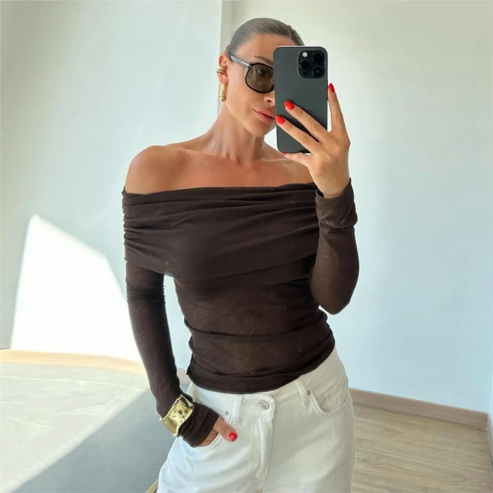 Ropa de mujer, camiseta de manga larga con un hombro, Top de Color sólido, estilo Simple, combina con todo, ceñido al cuerpo, temperamento elegante, ajustado, a la moda