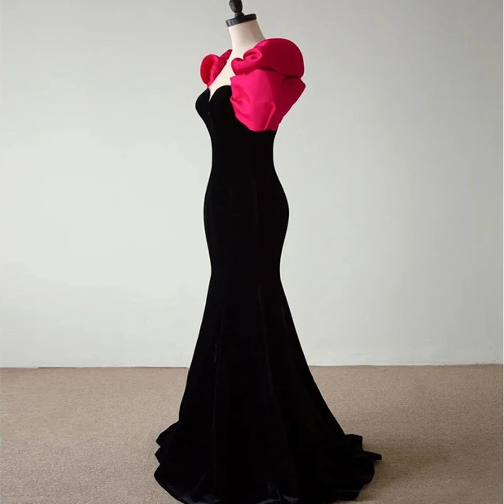 Katerina Black Sweetheart Evening Dress Puff Sleeves Female Banquet Temperament Luxury Niche Rear Zipper Form Party Gowns