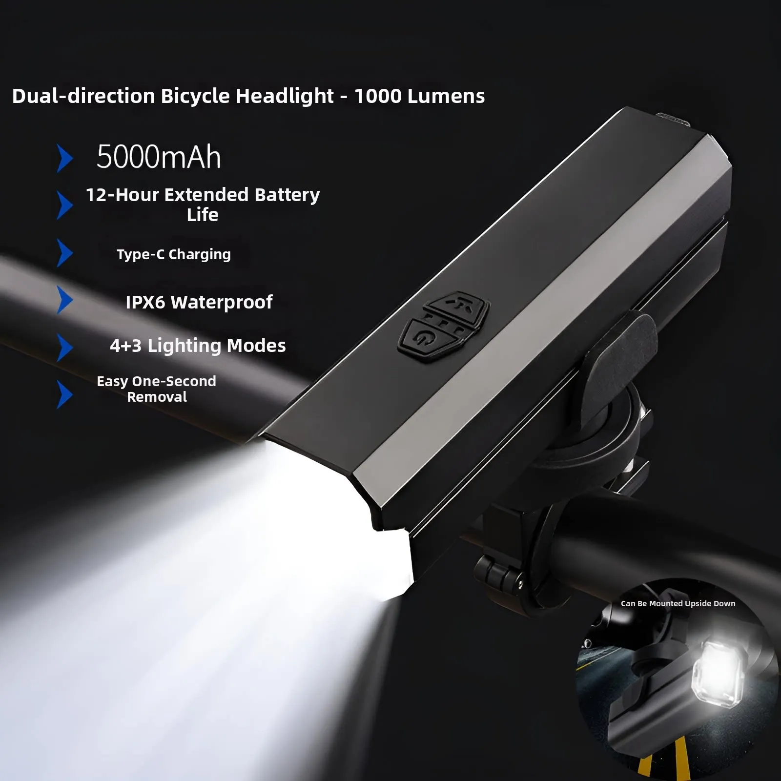 

Bicycle Headlight Rechargeable Power Bank Function LED Light for Night Cycling Outdoor Riding Portable Multi-Functional Cycling