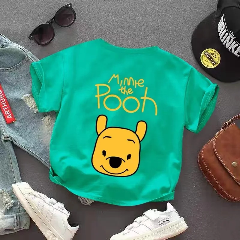 Summer Children Short Sleeve T-Shirts Fashion Kids Cartoon Winnie the Pooh Print Baby Boys Girls Clothes Toddler Cotton Tee Tops