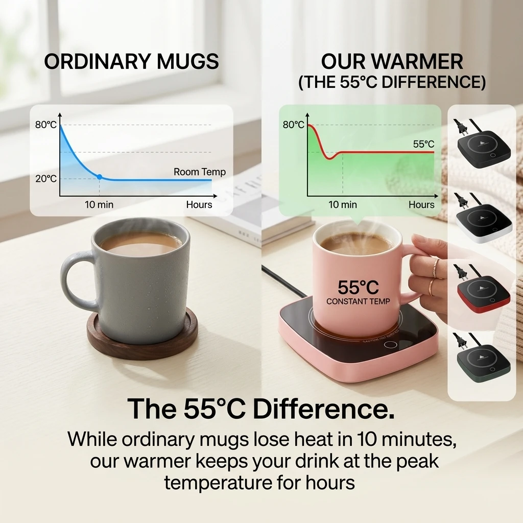 Coffee Mug Warmer for Desk 131°F/55°C Constant Temperature Electric Cup Warmer for Coffee Tea Milk Cocoa Smart Beverage Heater with US Plug for Home Office Use Multi-Color Choice Holiday Gift