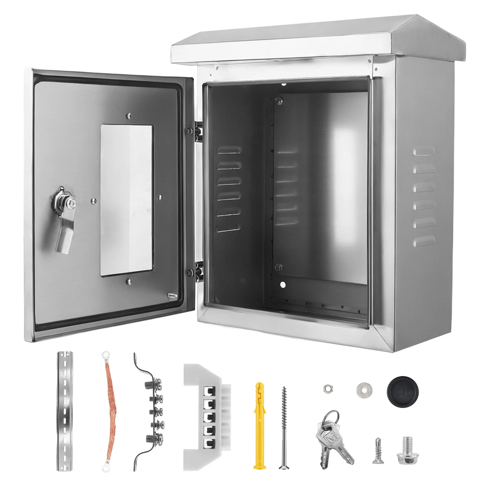 Quadro elettrico in acciaio inossidabile 201, dimensioni 40×30×18 cm, armadio di controllo da parete impermeabile per esterni, con serratura e cerniera, piastra di montaggio zincata rimovibile per