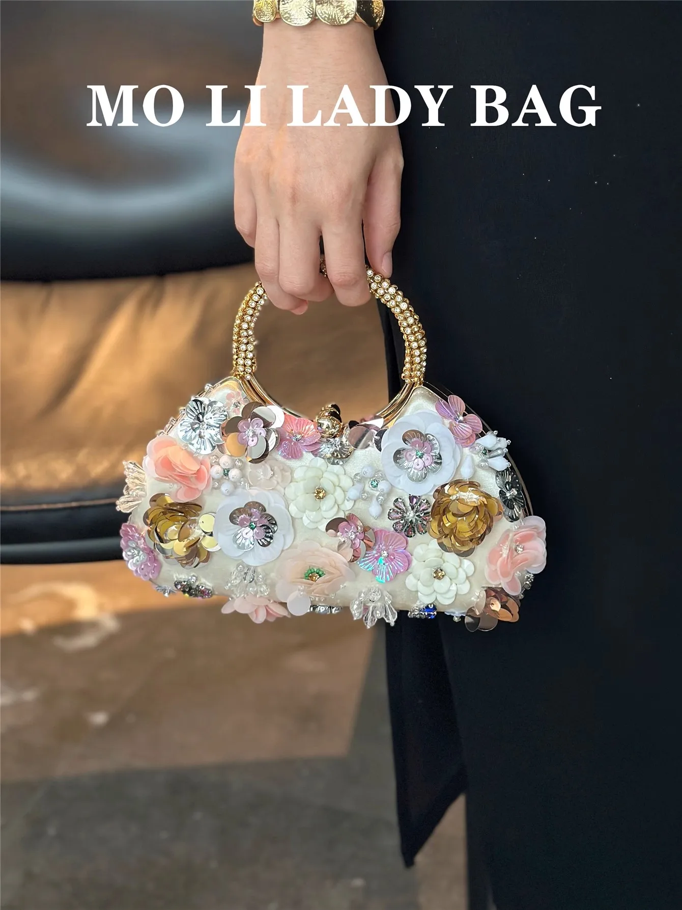 

Beads Beaded Fashion Floral Clutch Purse Glitter Sequins Luxury Women Handbag Wedding Party Banquet Bag Shoulder Crossbody Bag