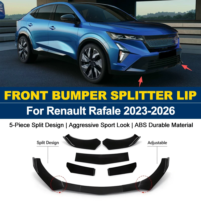 5Pcs ABS Front Bumper Canard Lip Splitter Spoiler Body Kit For Renault Rafale 2023-2026 2024 2025 Car Styling Tuning Parts