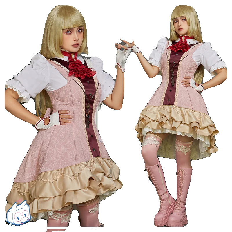 Lili Tekken 8 Game Cosplay Emilie De Rochefort Costume Wig Skirt Glove Accessories Halloween Party Cute And Sweet Pink Dress Set