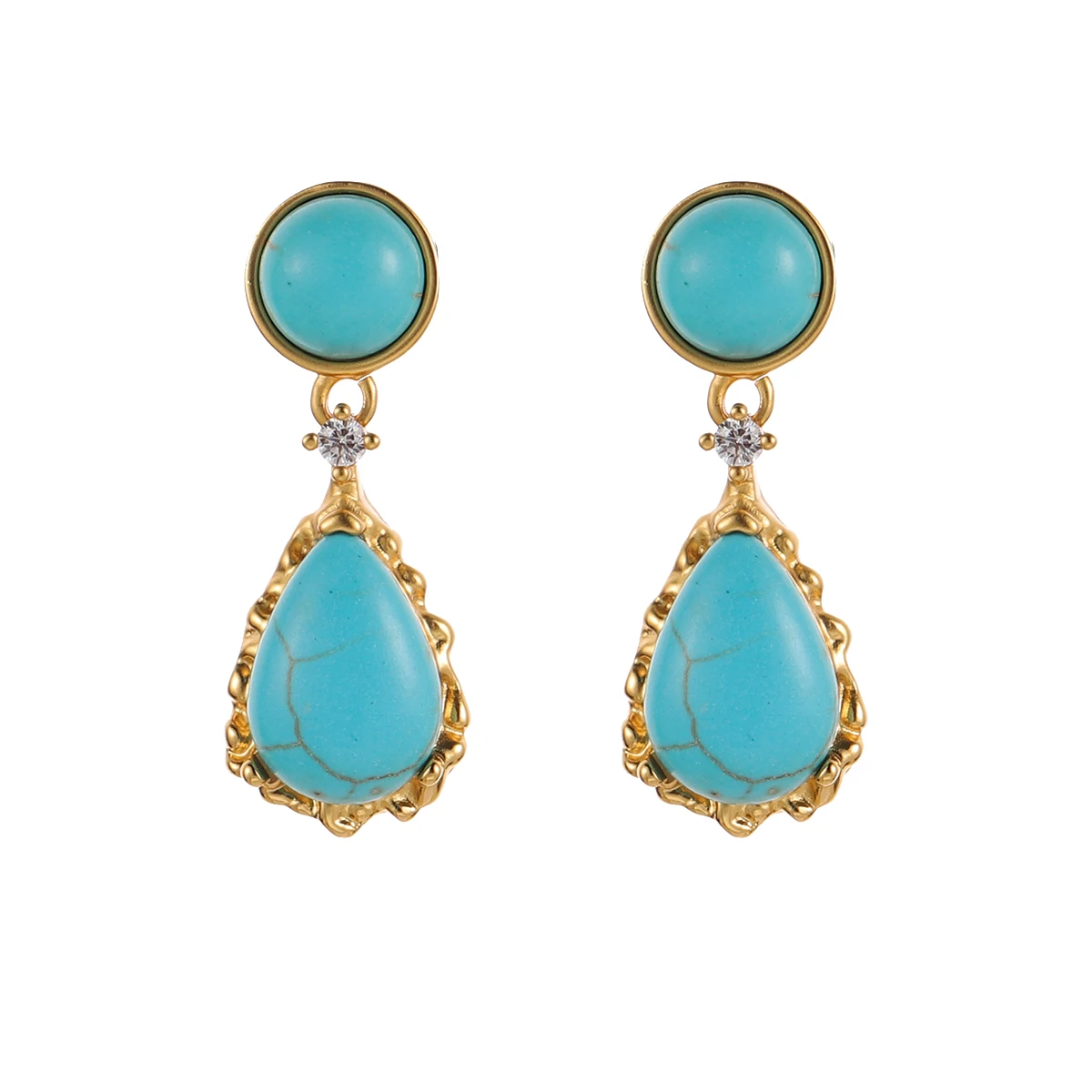 Boho Vintage Türkis Tigerauge Edelstein Tropfen-Ohrringe Vergoldete Tränenförmige Wassertropfen Zirkon Hängeohrringe Damenschmuck