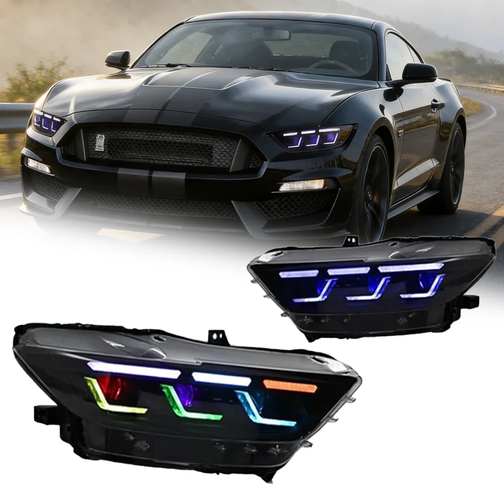 

Автомобильные фары для Ford Mustang RGB 2015-2017, светодиодные проекционные фары, дневные ходовые огни, автомобильные аксессуары