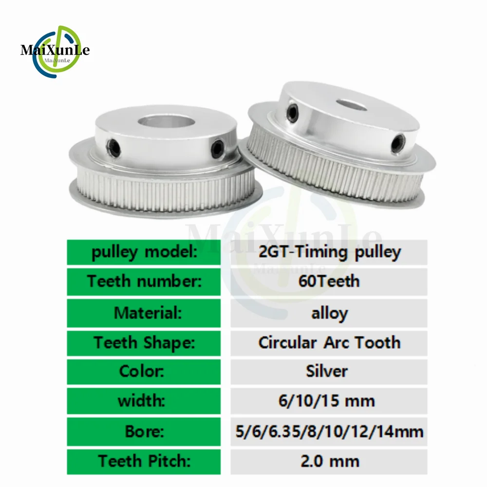 Set puleggia dentata 2GT 1.5:1 componente trasmissione rapporto di riduzione Kit cinghia puleggia GT2 60T 40 denti larghezza cinghia 10mm foro 5 ~