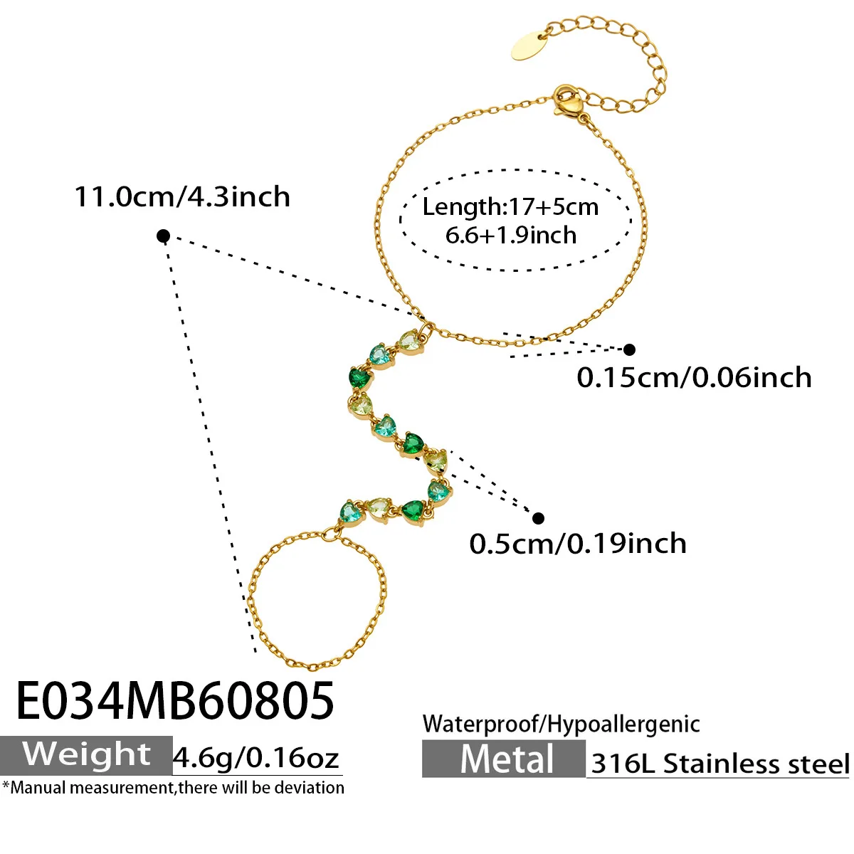 Bunte Zirkon-Handketten-Armbänder für Frauen Edelstahl-Handketten-Armband 18k Vergoldete Armbänder Luxus-Schmuckgeschenk – Detail 8
