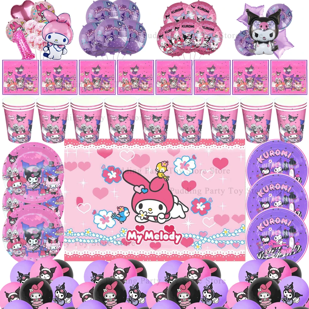 

MINISO Kuromied Kawaii Children's Birthday Decoration Girl Favor Cartoon Anime Tableware Party Supplies Foil Air Globos Baby Kid