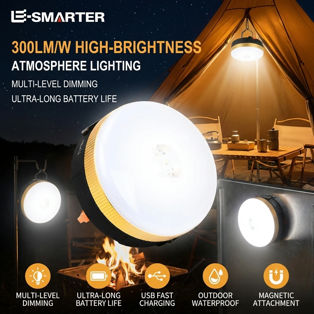 

LED Camping Light Rechargeable Outdoor Tent Lamp Flashlight Emergency Magnetic Absorption Waterproof Camping Lighting