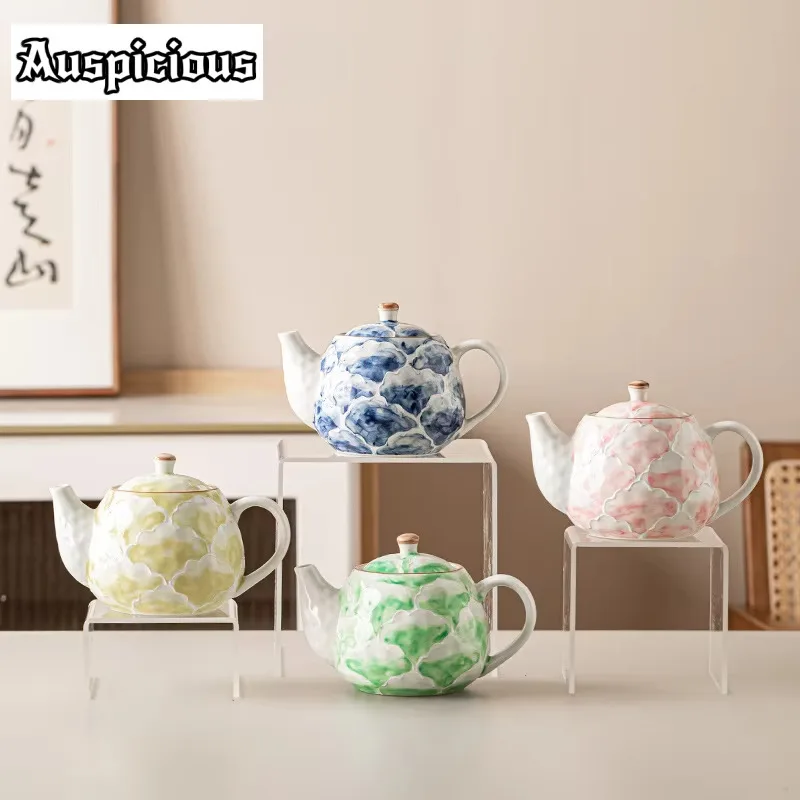 400ml Jiutian Fired Ceramic Tea Pot Hand-painted Brushed Pot Exquisite Underglaze Colored Peony Kettle Tea Making Pot Water Pot