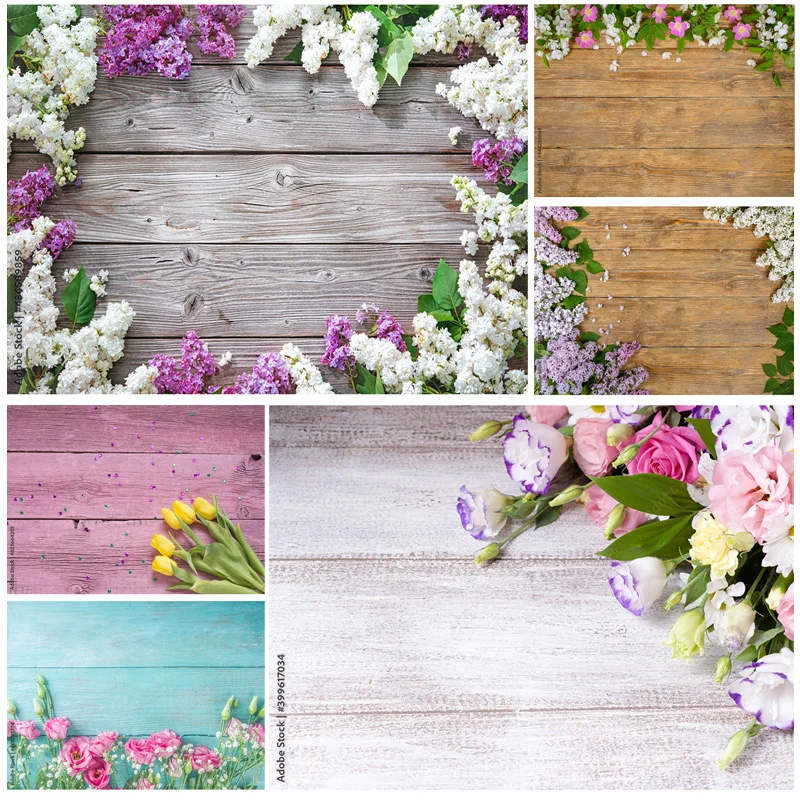 

SHENGYONGBAO Art Fabric Photography Backdrops Props Flower Wood Planks Photo Studio Background HBB-06